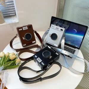 Retro Square Leather Automatic Film Camera Shape Chain Shoulder Lady Casual Mini Messenger Purse Personalized Clutch Handbag Bag