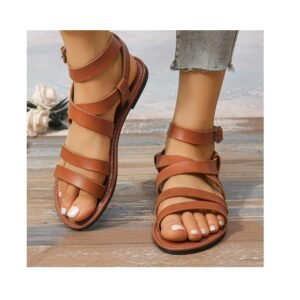 Sandals Plus size Romanesque flat sandals women's cross-strap beach shoes
