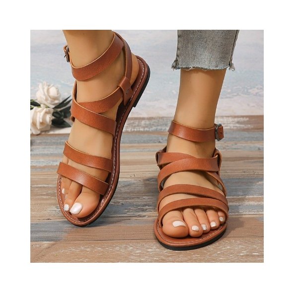 Sandals Plus size Romanesque flat sandals women's cross-strap beach shoes