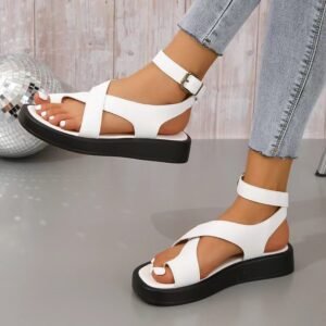 Sandals Women 2024 Summer New Large Size Thick Sole Leisure Pinch Toe Round Head Beach Shoes