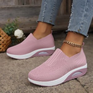 Sports shoes 2024 summer new large women's thick sole flying fabric comfortable breathable polyurethane sole casual sports shoes