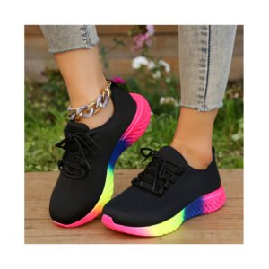 Spring new large size rainbow low elastic single shoes casual thick sole knit sports shoes