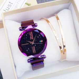Starry Sky Watch with box Luxury Diamond Fashion Custom Logo Private Label Magnetic Strap Lady Wrist Watch + box + bangle set