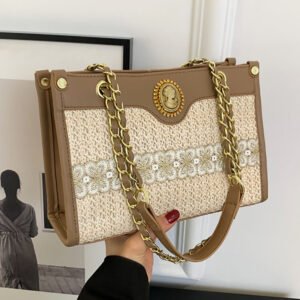 Straw tote bags women's large handbags chain shoulder bags with large capacity summer beach purses working bag