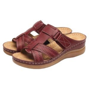 Summer 2021 open-toe slippers Flat shoes retro non-slip leather casual women's platform slippers