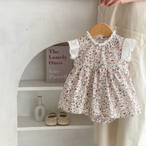 Summer Baby Girls' Bodysuit Flying Sleeves Newborn Romper Dress Printed Baby Clothes