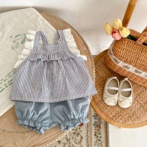 Summer Infant Stripe Top+Bread Pants 2pcs Cotton Fashion Baby Clothing Sets