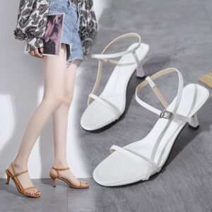 Summer New Women's Sandals European and American Style Solid Color Round Head with Thin Heels High Heels Fashion Sandals