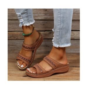 summer slope heel light large size solid color herringbone clip sandals for women