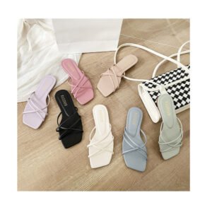 Summer wear simple thin with square head flat beach slippers
