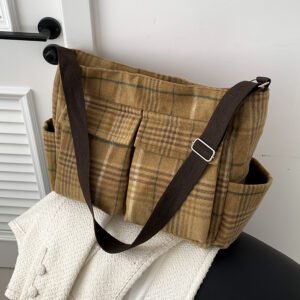 Tote bag women 2024 new retro fashion casual large capacity shoulder bag woolen women's bag