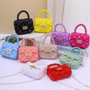 Trendy jelly purse bag for girl cute princess handbag PVC shoulder bags with pearl handle long chain
