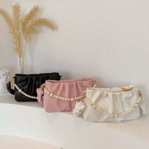 Trendy Latest Handbags Pearl Accessories Women's Handbag 2024 PU Leather Messenger Underarm Shoulder Bags