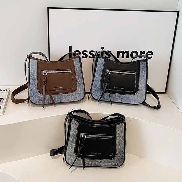 Vintage Denim Stitching Square bag For Women 2024 New Cross-border Autumn Senior Texture Shoulder Crossbody Women's Bag