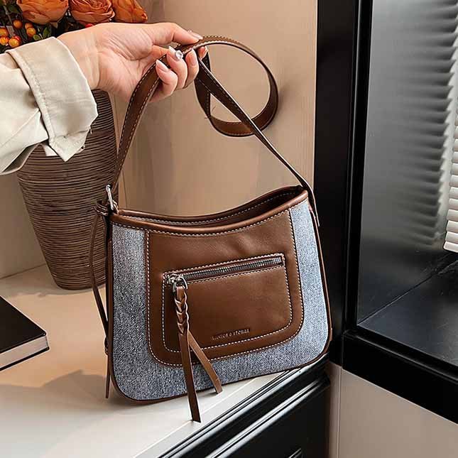 Vintage Denim Stitching Square bag For Women 2024 New Cross-border Autumn Senior Texture Shoulder Crossbody Women's Bag