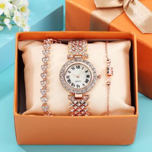 Watch for Women jewelry sets Roman Numerals Rhinestone Diamond Watch Fashion Women's Quartz Watches Bracelets Gift Set
