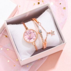 Watch set with Box Bracelet Watch Gold Casual Watch woman Golden Geometric Glass Surface Wristwatch Ladies Quartz Clock