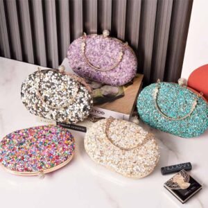 Wholesale dinner bag round diamond evening women's bag handle cosmetic party bag for women