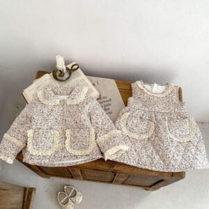 Winter Girls' Velvet Lace Edge Coat Printed Newborn Sleeveless Skirt Fashion Baby Clothes