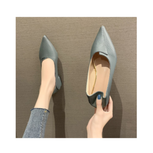 Women with pointed single shoes, thick heels, flat soles, soft soles, shallow mouth, low heels, and leather shoes