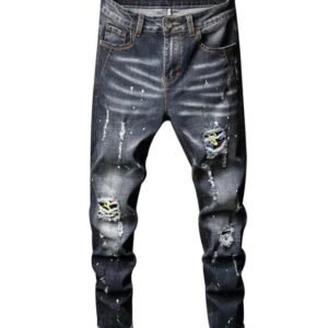 Custom New Men's Slim Jean Pants For Men Paint Street Style Hole Patched Ripped Fashion Man Bue Denim Jeans
