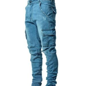 Factory custom jeans Black blue denim Cargo pants multi pocket slim fit Men's overalls jeans
