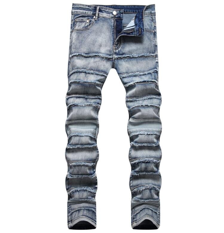 Factory Wholesale Designers Trendy Pencil Pants Blue Stretch Trouser Mens Ripped Denim Slim Fit Jeans