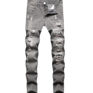 Fashion Hole Design Men Jeans Slim Fit Stretch Denim Trousers Mens Ripped Patch Jeans Joggers Pants