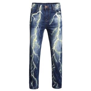 Fashion Mens Cotton Jeans Autumn Casual Slim Lightning 3D Digital Printing Jeans Men Trousers Male Hip hop Denim Pants