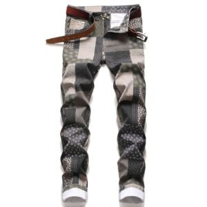 Fashion Mens Cotton Jeans Stitching Patch Elastic Slim Skinny Jeans Men Trousers Casual Male Denim Pants
