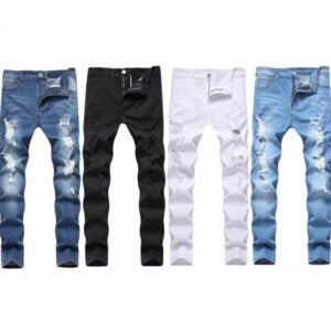 Fashion Mens Sweatpants Sexy Hole Jeans Pants Casual Autumn Male Ripped Skinny Trousers Slim Biker Outwears Pants