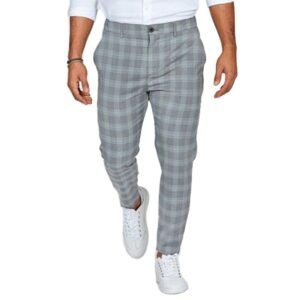 Fashion Plaid Printed Pencil Pants For Mens Vintage Mid Waist Button Trouser Male Summer Casual Long Pant With Pockets
