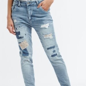 High Quality Light Blue Custom Logo fit Legs Patch Ripped Vintage Washing Spot Custom Denim Men's Distressed Washed Jeans