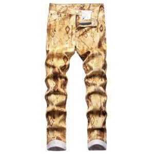 High Street Men Denim Pants Casual 3D Digital Printed Denim Jeans Fashion Oracle Bone Script Print Pants Slim Straight Trousers