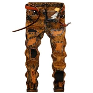 Hot selling retro trendy pants foreign trade jeans men's torn holes personalized distressed straight leg men's jeans