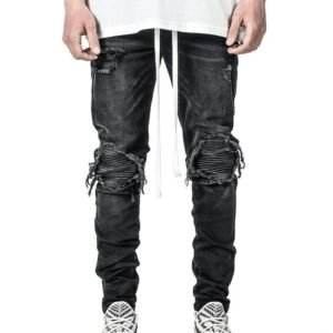 Men Black Skinny Denim Jeans Luxury Brand Street Wear Holes Long Jeans Pants Quality Men Stretch Casual Denim Pants Jeans