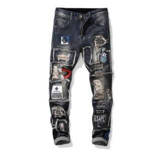 Men Jeans for Men Ripped Jeans Vintage Retro Jeans Motorcycle Pants Patchwork Printed Denim Pants Harajuku Trousers Hip Hop Punk