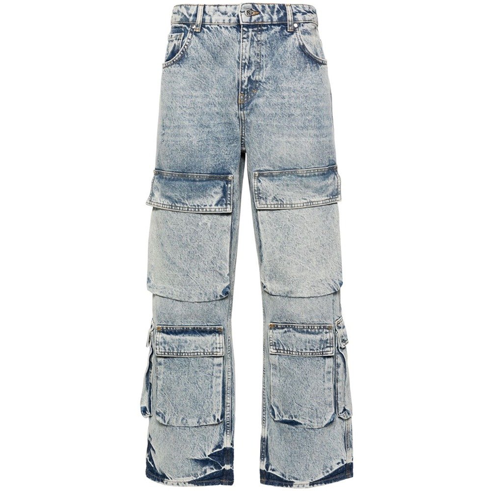Men Manufacturer High Street Vintage Denim Baggy Distressed Washed Flat Pockets Cargo Jeans Pants