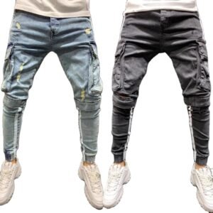 Men Stretchy Skinny Biker Slim Fit Denim Scratched zipper Hip hop casual jeans High Quality Jeans