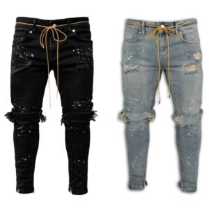 Mens Cool Designer Brand Black Jeans Skinny Ripped Destroyed Stretch Slim Fit Hip Hop Pants With Holes For Men