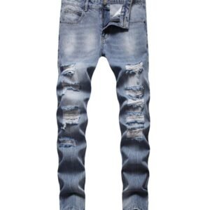 Mens Stacked Jeans vintage stitching High Quality Slim Fit Trousers Men Ripped Denim Pant Jeans
