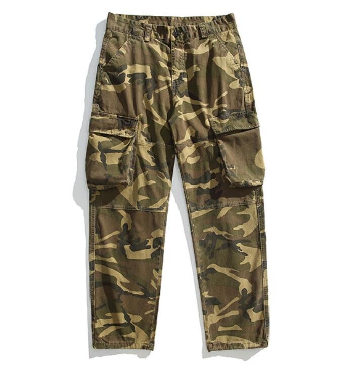 Multi pocket camo pants for men loose fitting straight leg casual cargo pants outdoor camouflage tactical pants