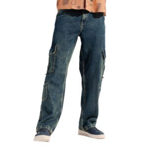 New Arrival Hip Hop Baggy Wide Leg Cargo Pant Multi Pocket Jeans Men