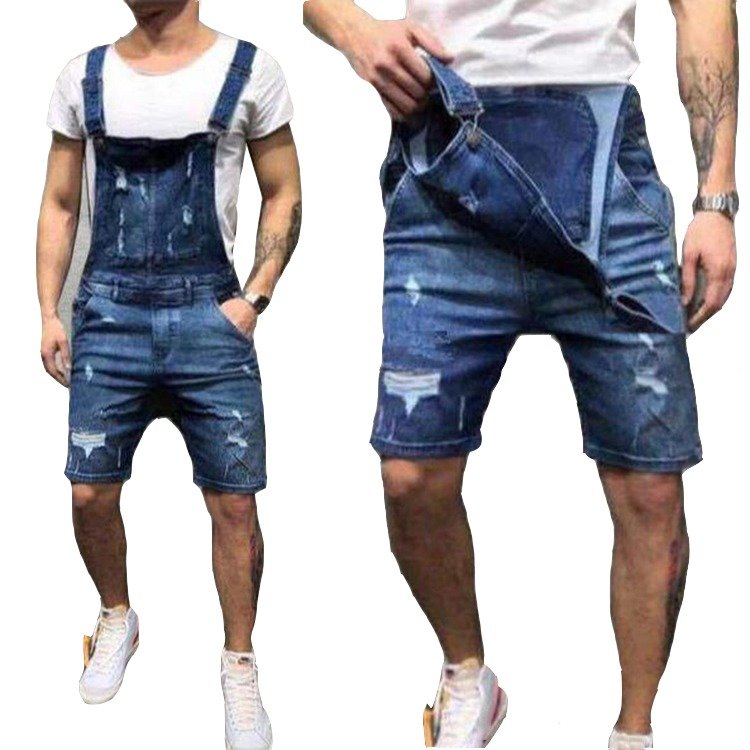 New Arrival Mens Casual Denim Jeans Casual Hole High Waist Overalls Jumpsuit Dungarees Cargo Work Shorts Pants