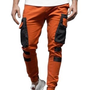 New Casual Pencil Cargo Pants Men Patchwork Color Pockets Tracksuit Ankle Tied Streetwear Sweatpants Pantalon Jogging Trousers