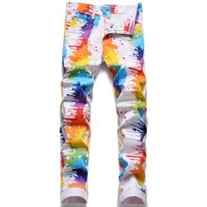 New Digital Printed Jeans Mens Stretch Hip Hop Denim Pants High Street Casual Pants Nightclub Fashion Brand Trousers