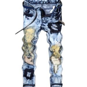 New Men's Jeans Speckled With Holes Straight Tube Slim Fit Personalized Distressed Color Patched Jeans