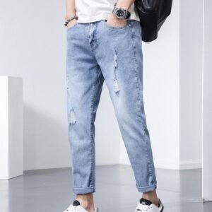 New Style Ripped Patchwork Beggar men's High Street Distressed Denim Pants Regular Fit Casual Straight jeans for Men