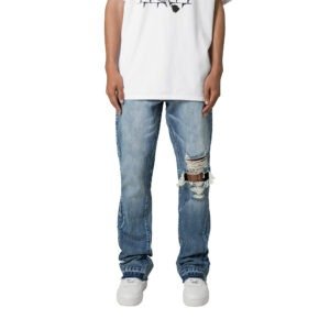 OEM Men's Casual Blue Distressed Vintage Wash Jeans Trousers Men Custom Flares Denim Pants Jeans