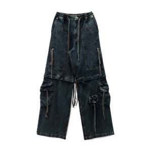 OEM New Arrival High Street Hip Hop Baggy Wide Leg Cargo Pant Multi Pocket Mens Jeans